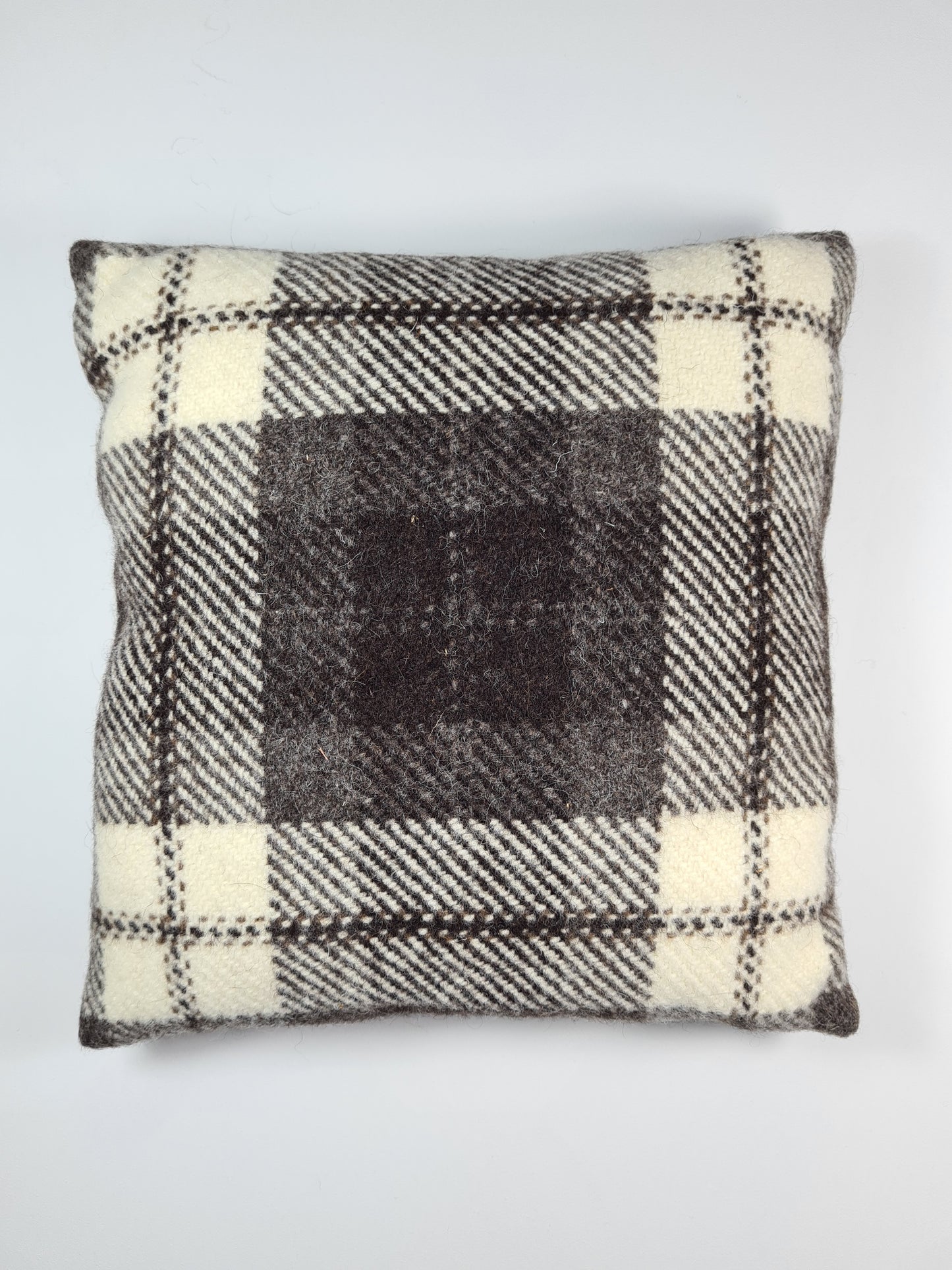 Shetland Wool Cushion - Black and White Tartan