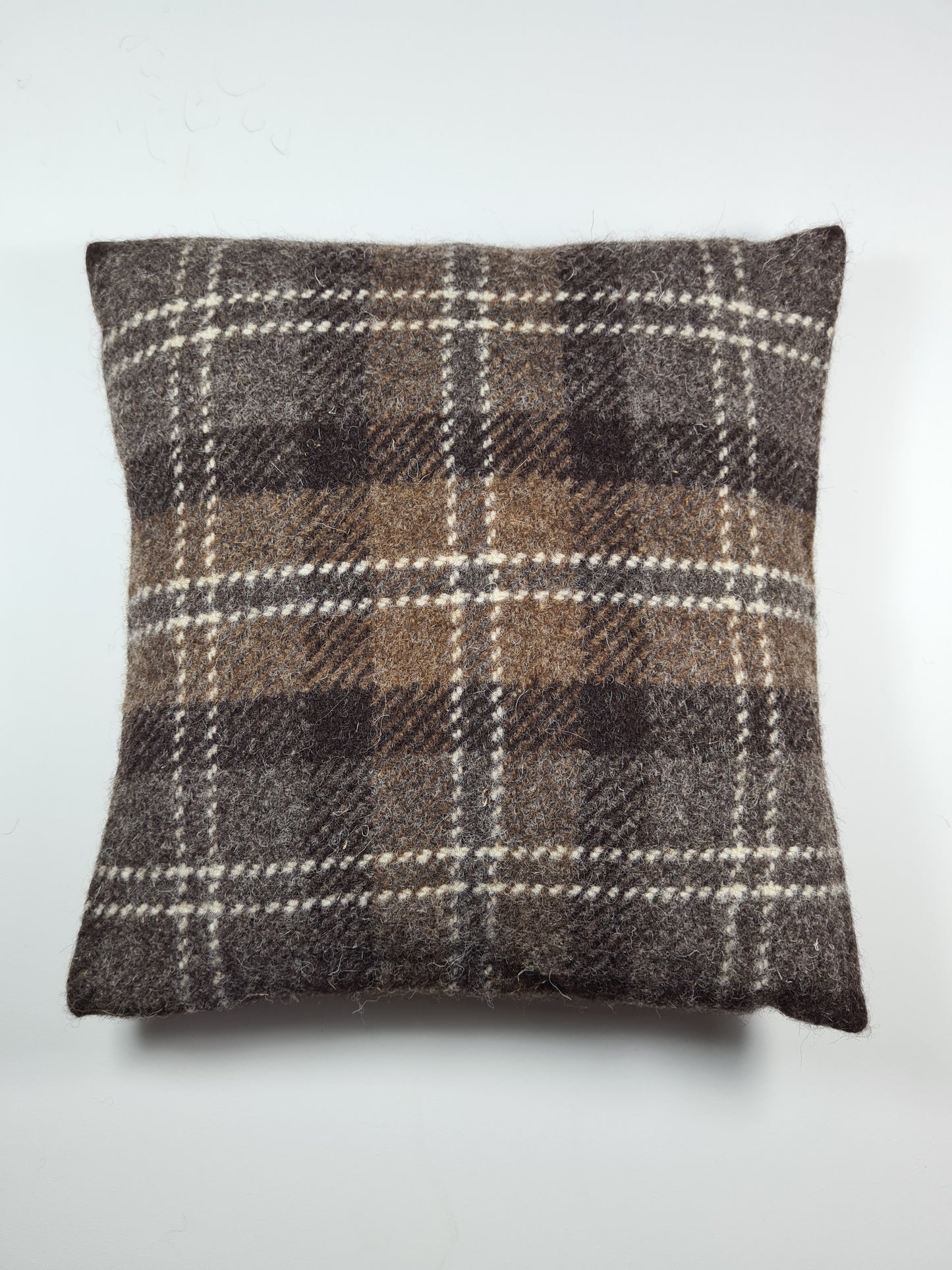 Shetland Wool Cushion - Brown Tartan