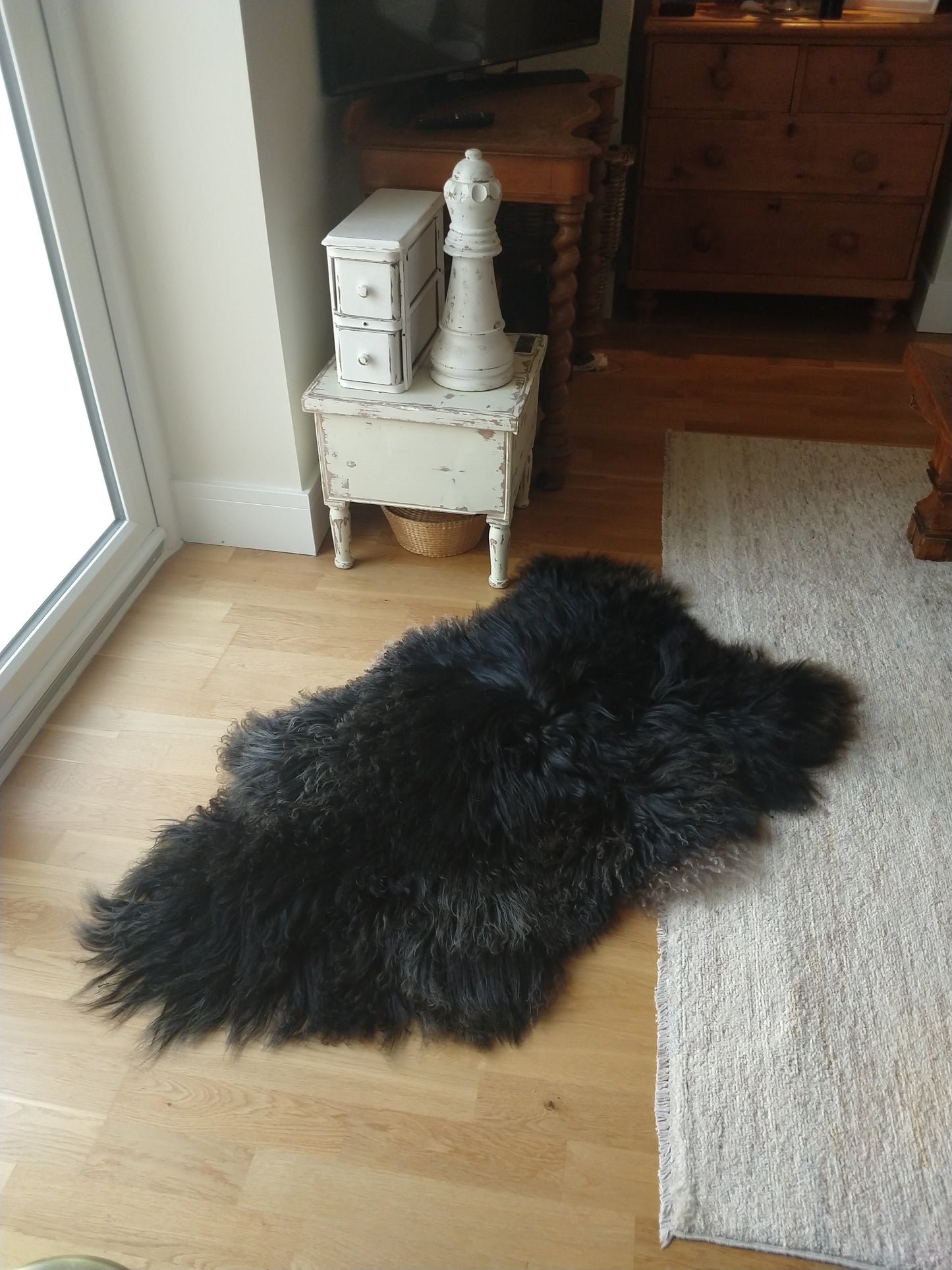 Large Black Curly Sheepskin Rug