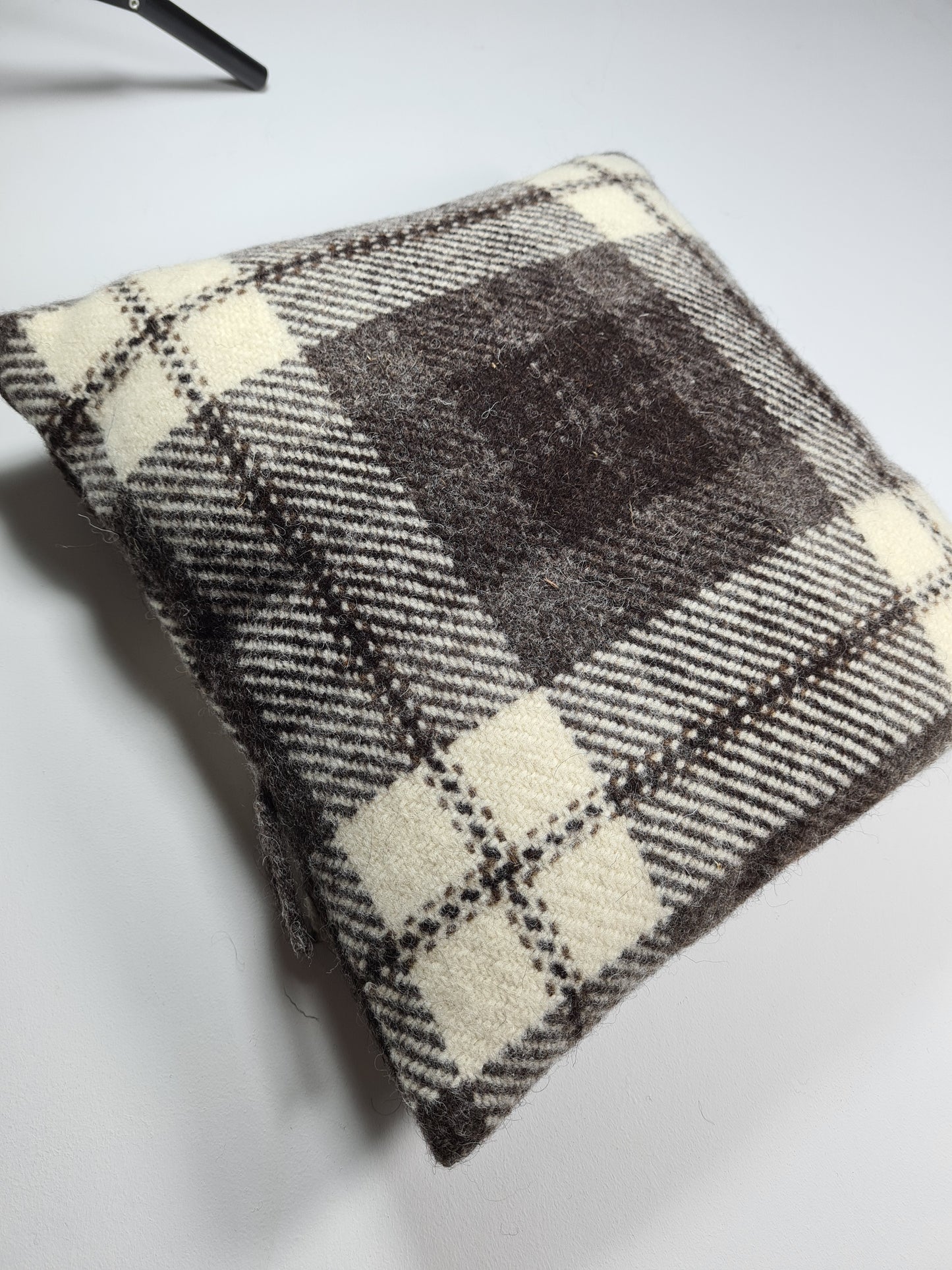 Shetland Wool Cushion - Black and White Tartan