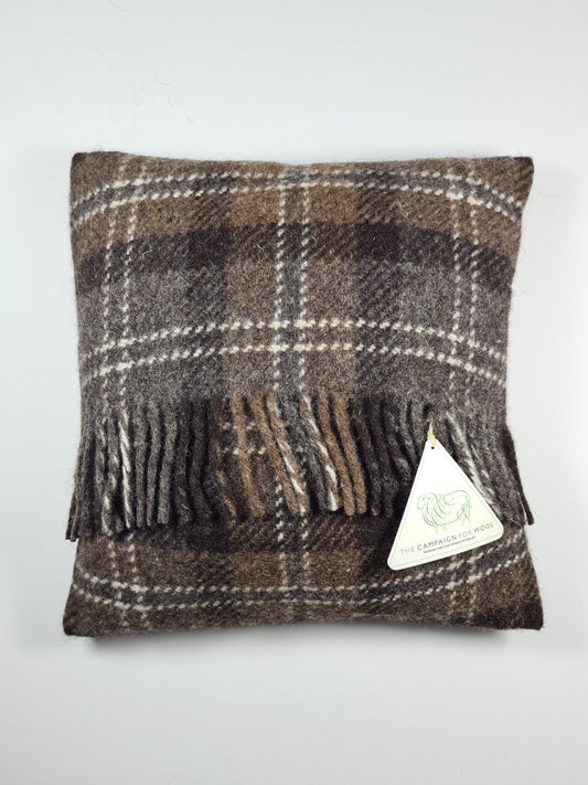 Shetland Wool Cushion - Brown Tartan