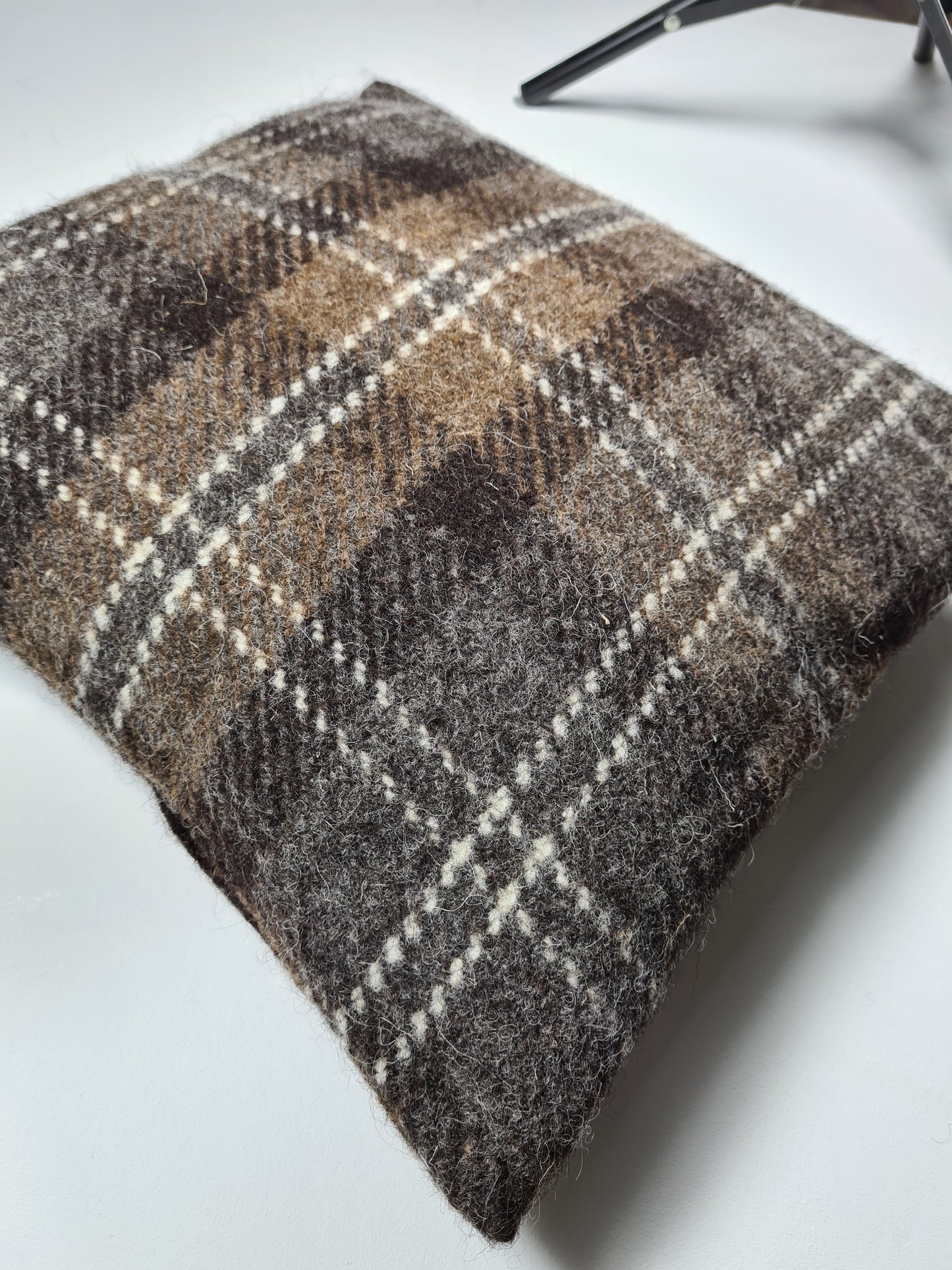 Shetland Wool Cushion - Brown Tartan