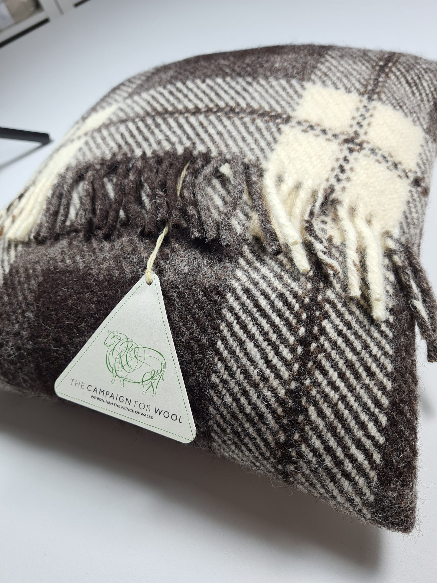 Shetland Wool Cushion - Black and White Tartan